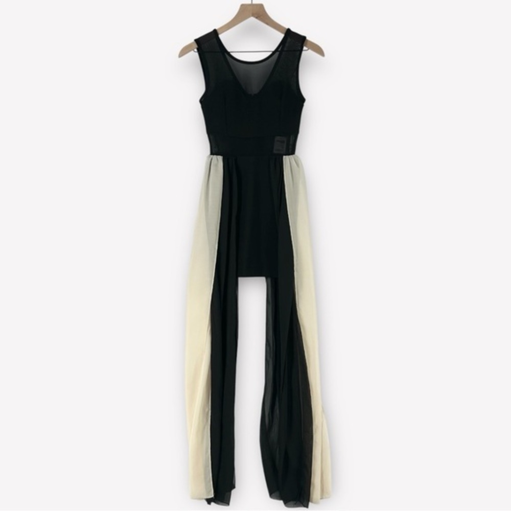 Charlotte Russe Chiffon Layered Body Con Dress Exposed Back Zipper Mesh Neckline